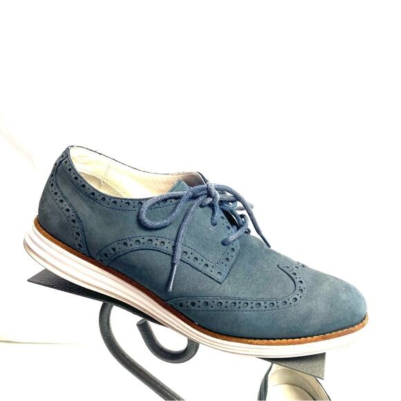 Cole Haan Women’s Lunargrand Blue Suede Wingtip Loafers Shoes Size 7 - Picture 1 of 8